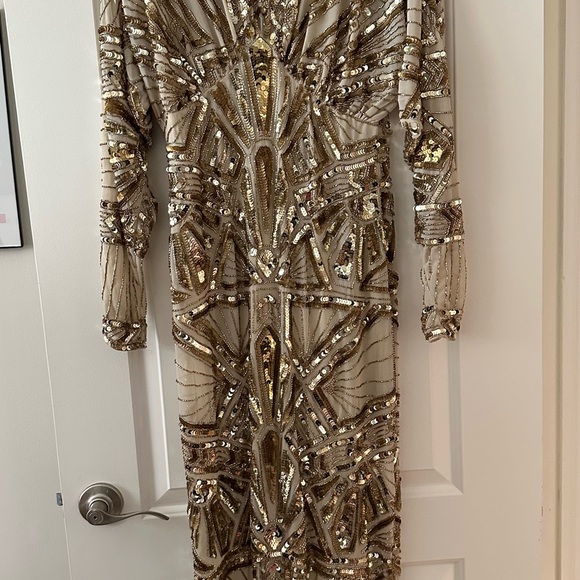ASOS Dresses & Skirts - ASOS Gold Sequin Long Sleeve Evening Dress